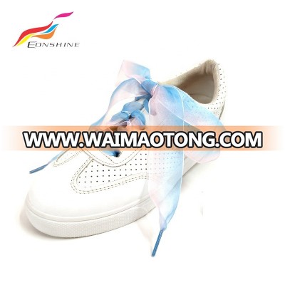 flat casual polyester silk organza crazy wholesale satin ribbon shoelaces for sneakers boots