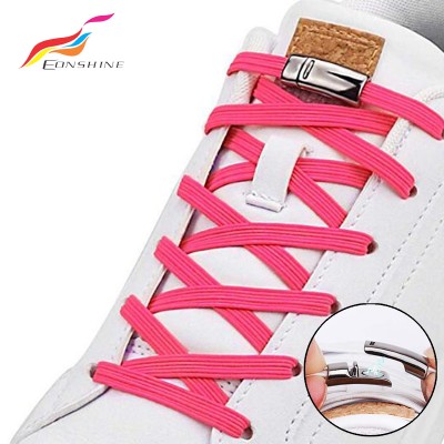 2020 Hot Sale Quick Flat Elastic Shoelaces with Metal Magnetic Hook Lock